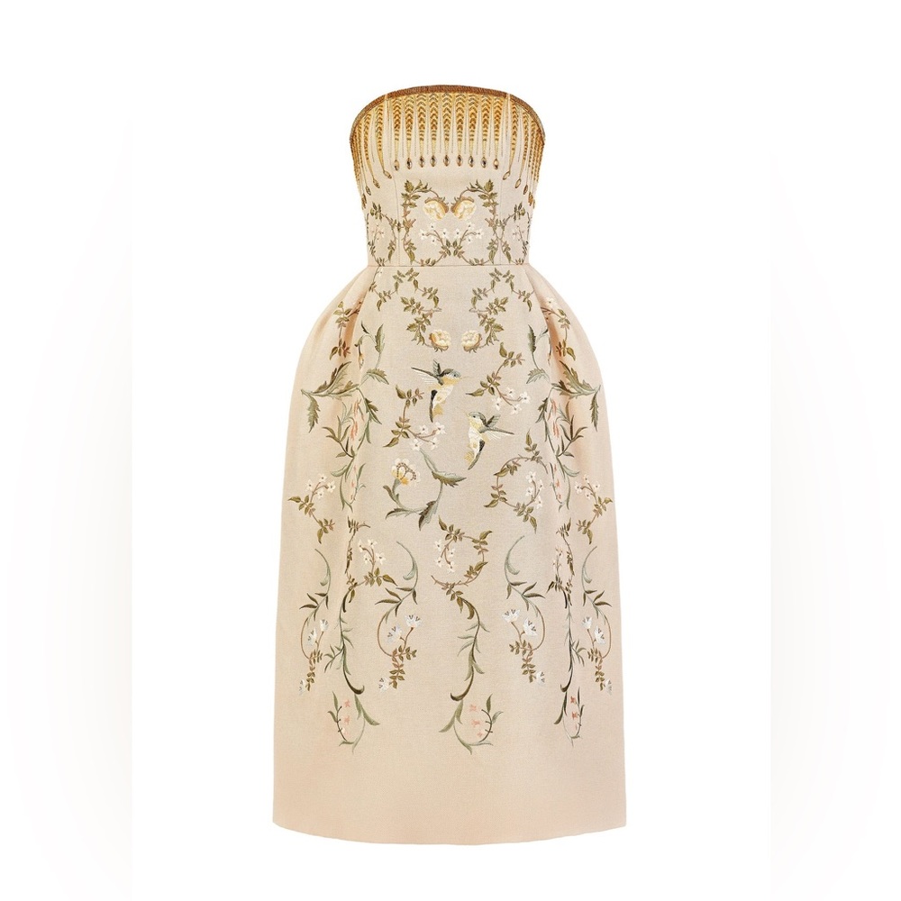 Lobbster Almira Strapless Embroidered Midi
Dress